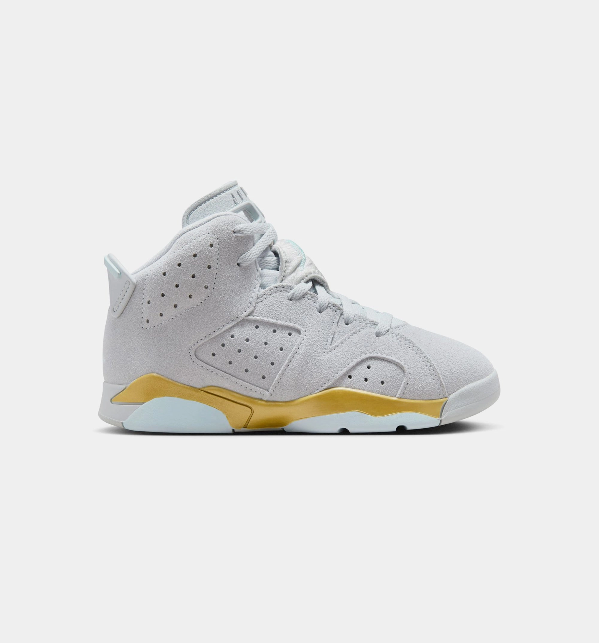 Air Jordan 6 Retro Pearl Preschool Lifestyle Shoe - Pure Platinum/Glacier Blue/Metallic Gold