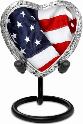 American Flag Heart Keepsake Urn for Human Ashes – Small Memorial Urn for a Man or Woman – A Patriotic Tribute Held Close