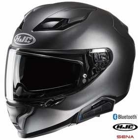 HJC F71 Full Face Bluetooth Helmet Titanium 11b Installed