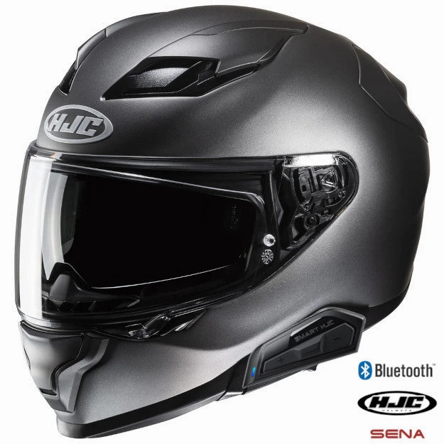 HJC F71 Full Face Bluetooth Helmet Titanium 11b Installed