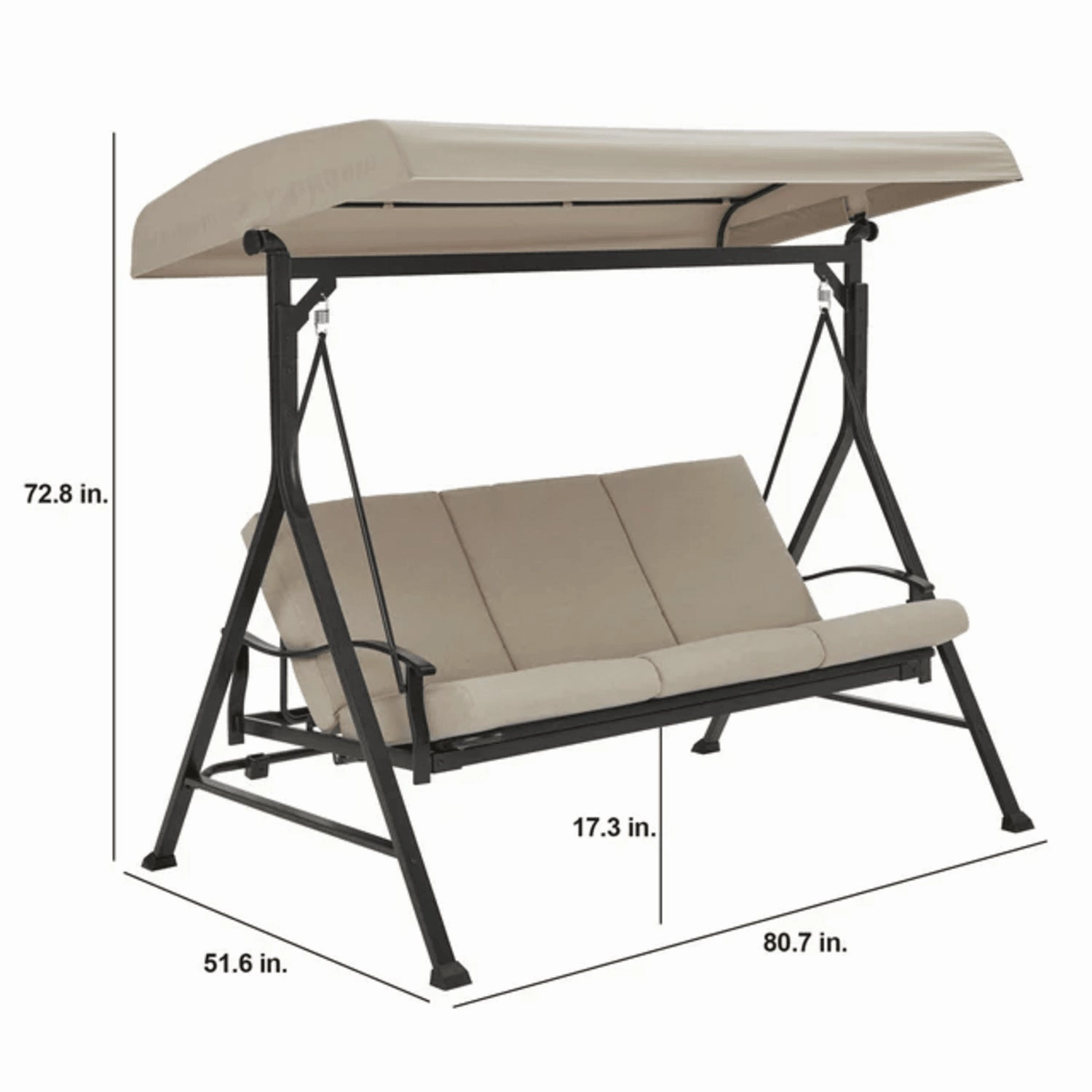 Mainstays MSS436247917029 Belden Park 3 Person Convertible Daybed Outdoor Steel Porch Swing with Canopy- Beige