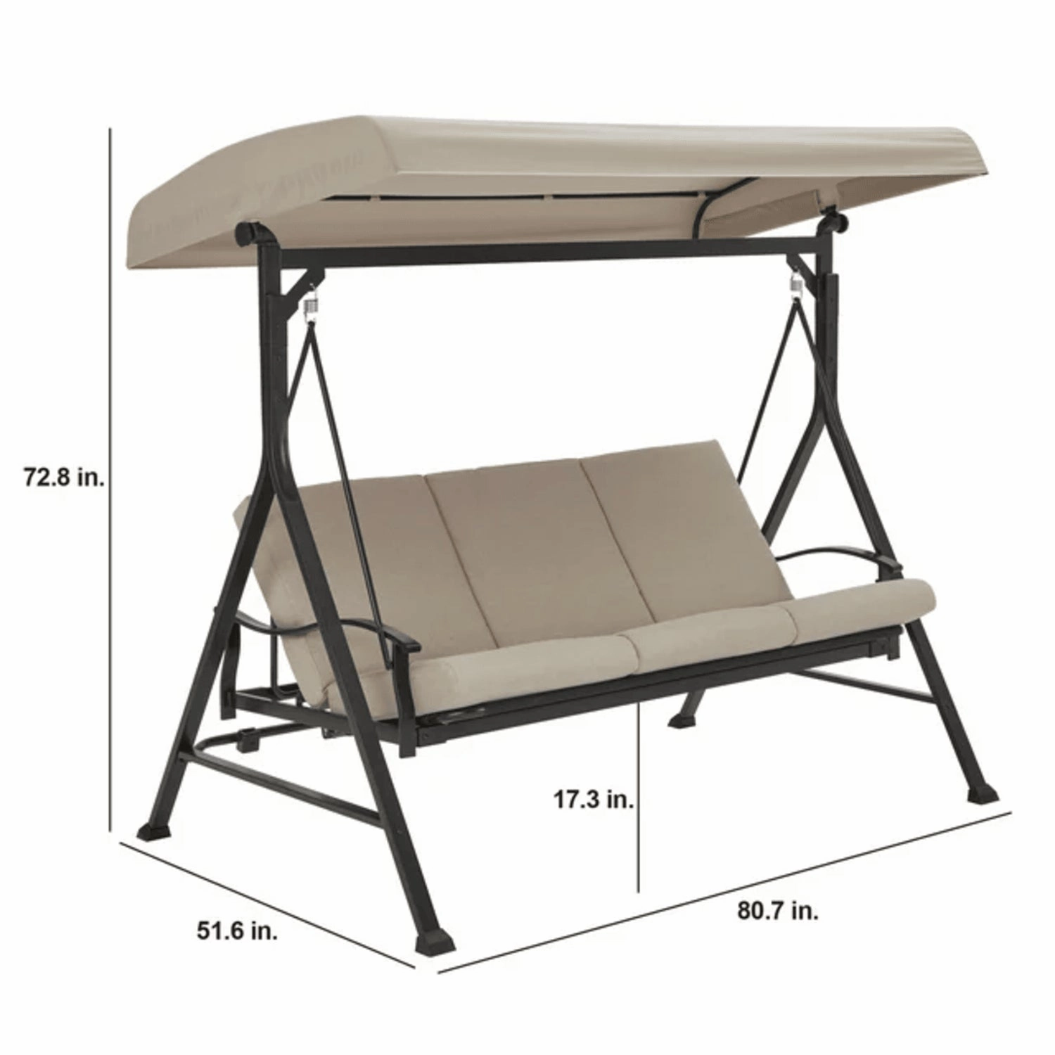 Mainstays MSS436247917029 Belden Park 3 Person Convertible Daybed Outdoor Steel Porch Swing with Canopy- Beige