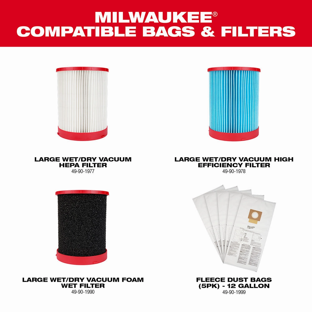 Milwaukee 0930-22HDAT M18 FUEL 18V 12 Gallon Vacuum w/ M12 Nozzle and Battery