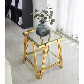 Streamdale 20" Square Gold End Table - Glass Top & Storage