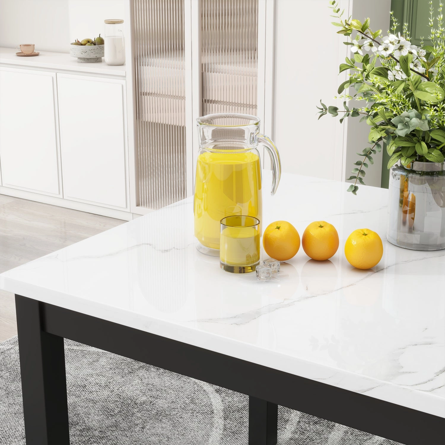 Streamdale 5-Piece Faux Marble Counter Height Dining Set, Brown