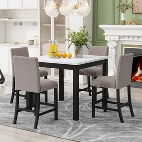 Streamdale 5-Piece Faux Marble Counter Height Dining Set, Brown