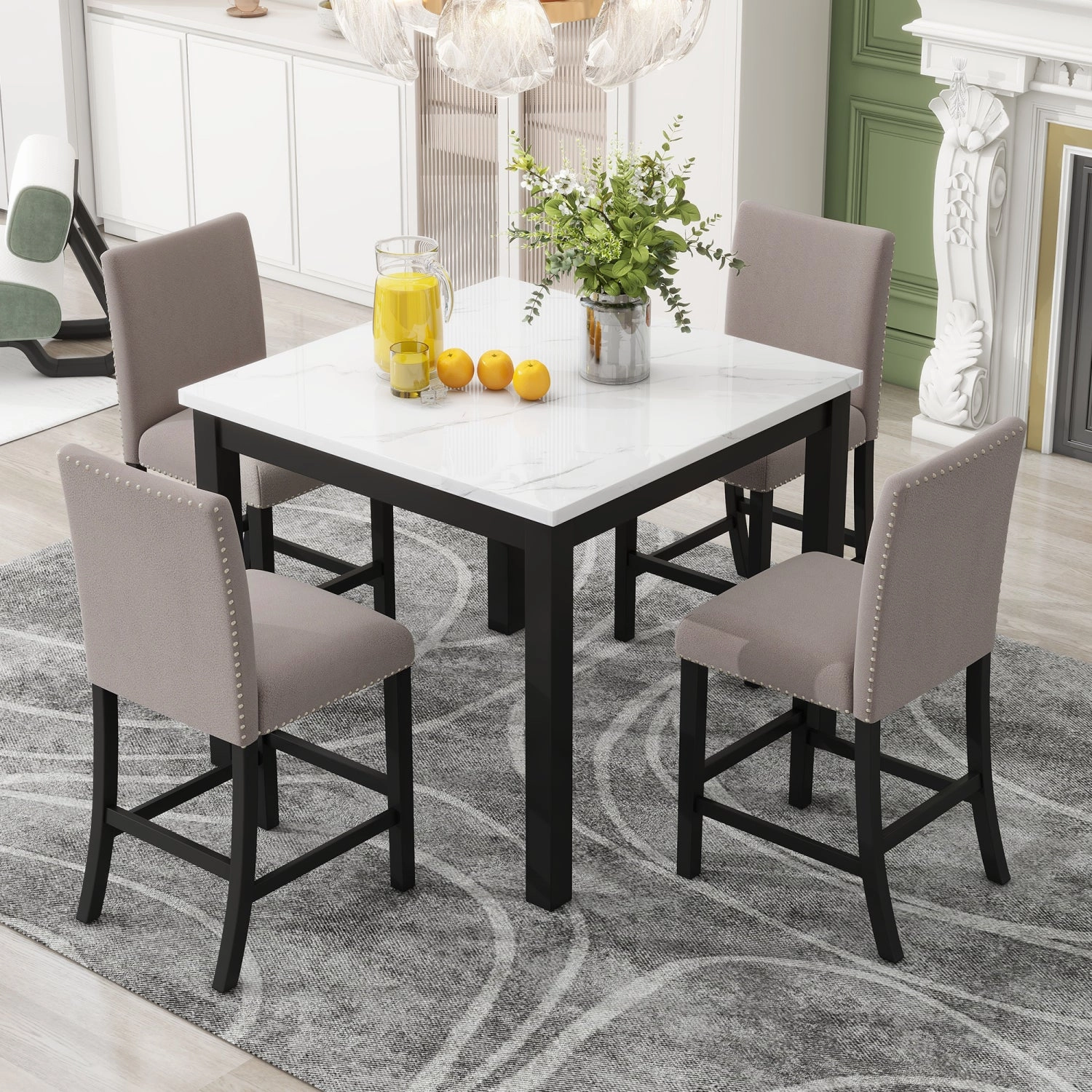 Streamdale 5-Piece Faux Marble Counter Height Dining Set, Brown