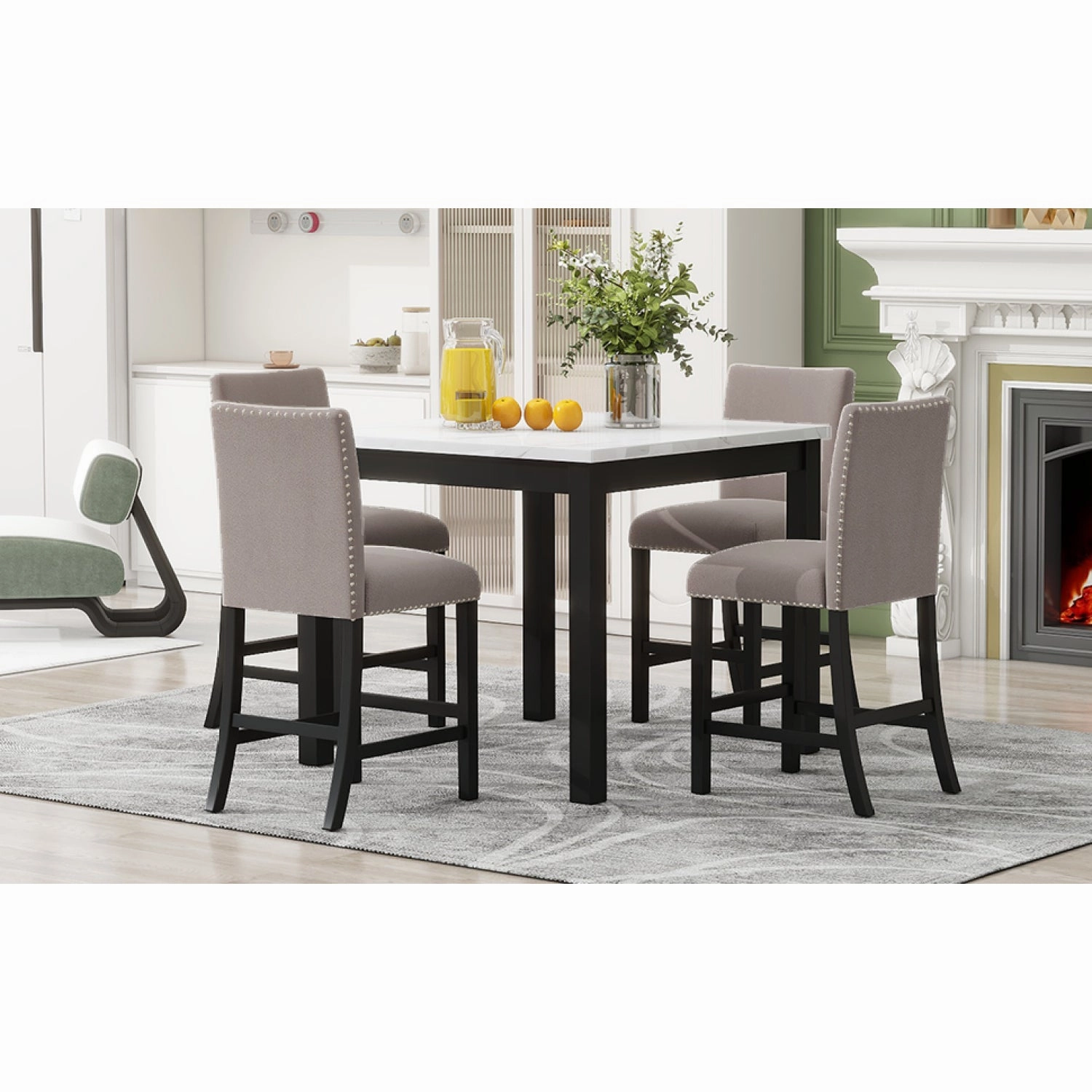 Streamdale 5-Piece Faux Marble Counter Height Dining Set, Brown