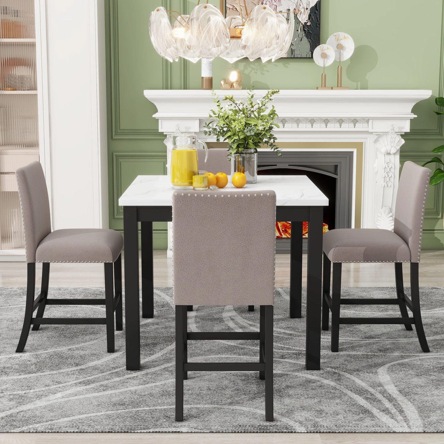 Streamdale 5-Piece Faux Marble Counter Height Dining Set, Brown