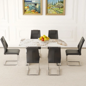 Streamdale Pandora Sintered Stone Dining Set - Table & 6 Black Chairs