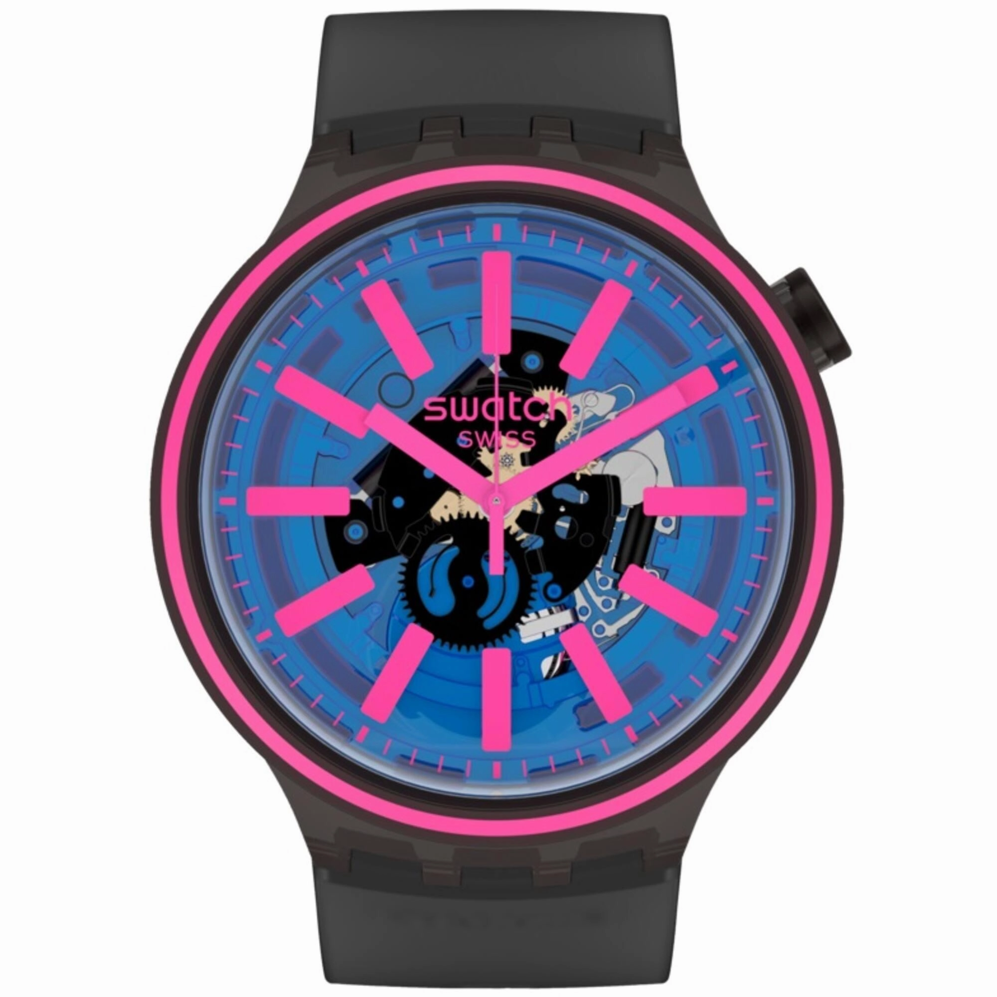 Swatch Unisex Watch - Big Bold Blue Taste Semi-Skeleton Dial Black Strap | SO27B111