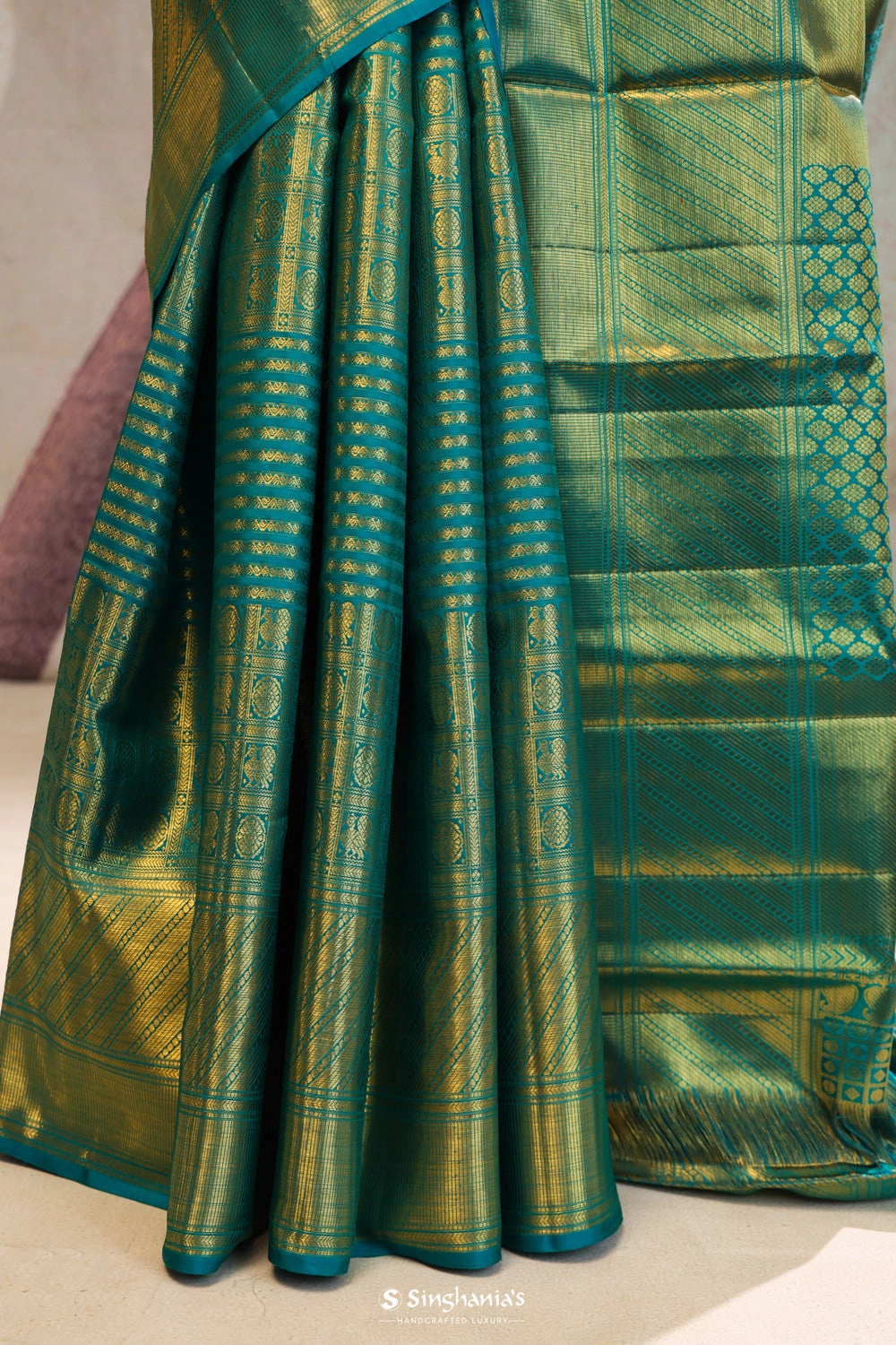 Teal Blue Heritage Kanjivaram Silk Saree