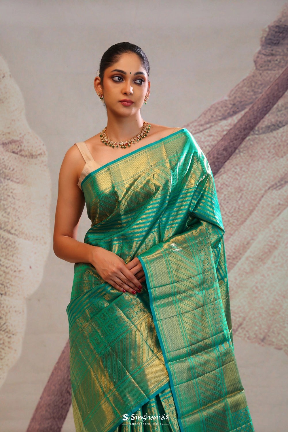 Teal Blue Heritage Kanjivaram Silk Saree