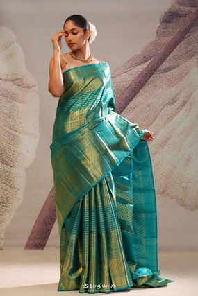 Teal Blue Heritage Kanjivaram Silk Saree