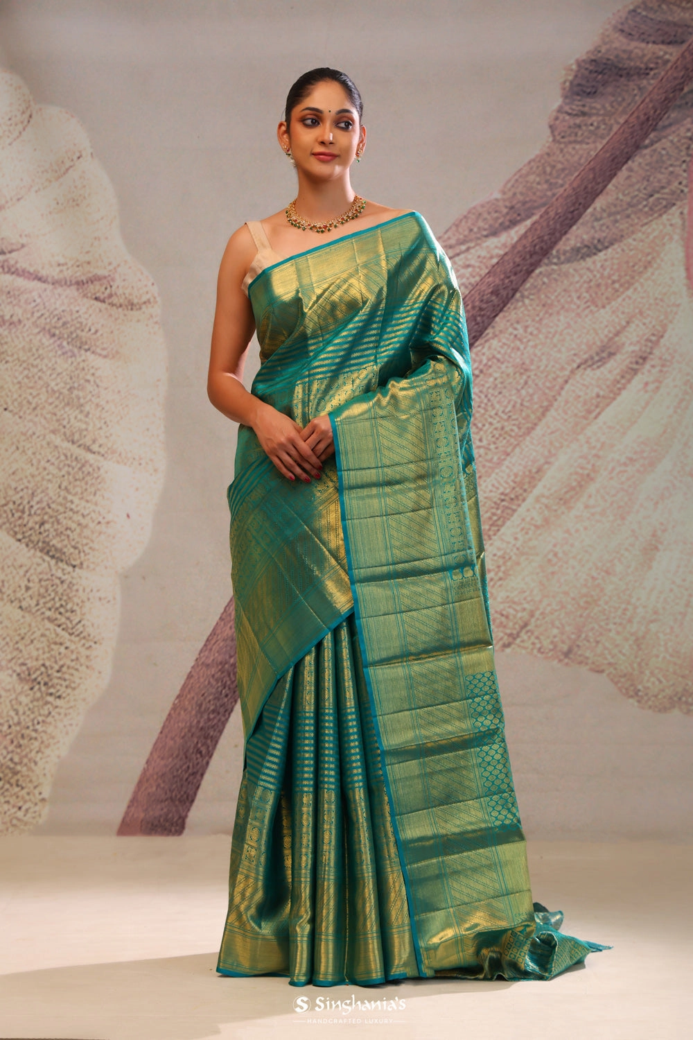 Teal Blue Heritage Kanjivaram Silk Saree