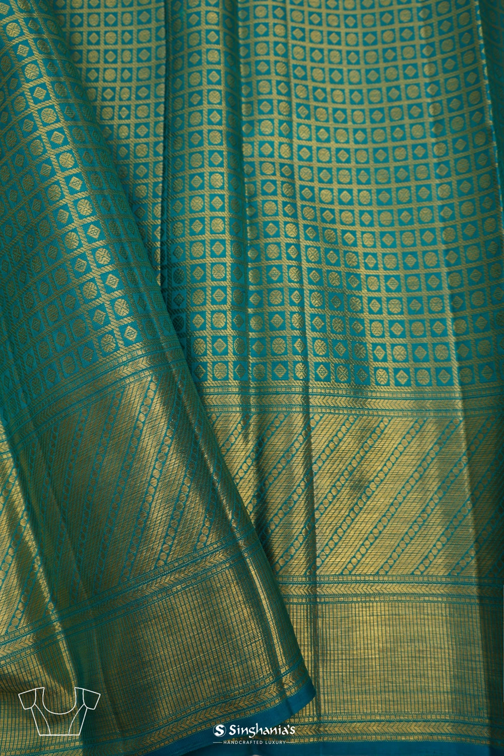 Teal Blue Heritage Kanjivaram Silk Saree