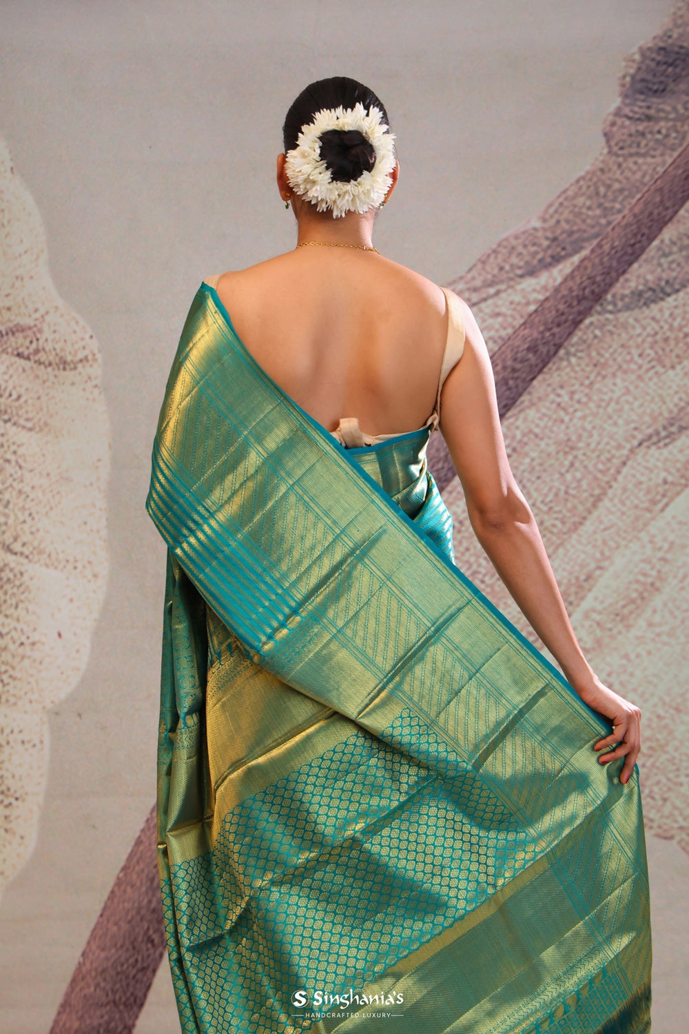 Teal Blue Heritage Kanjivaram Silk Saree